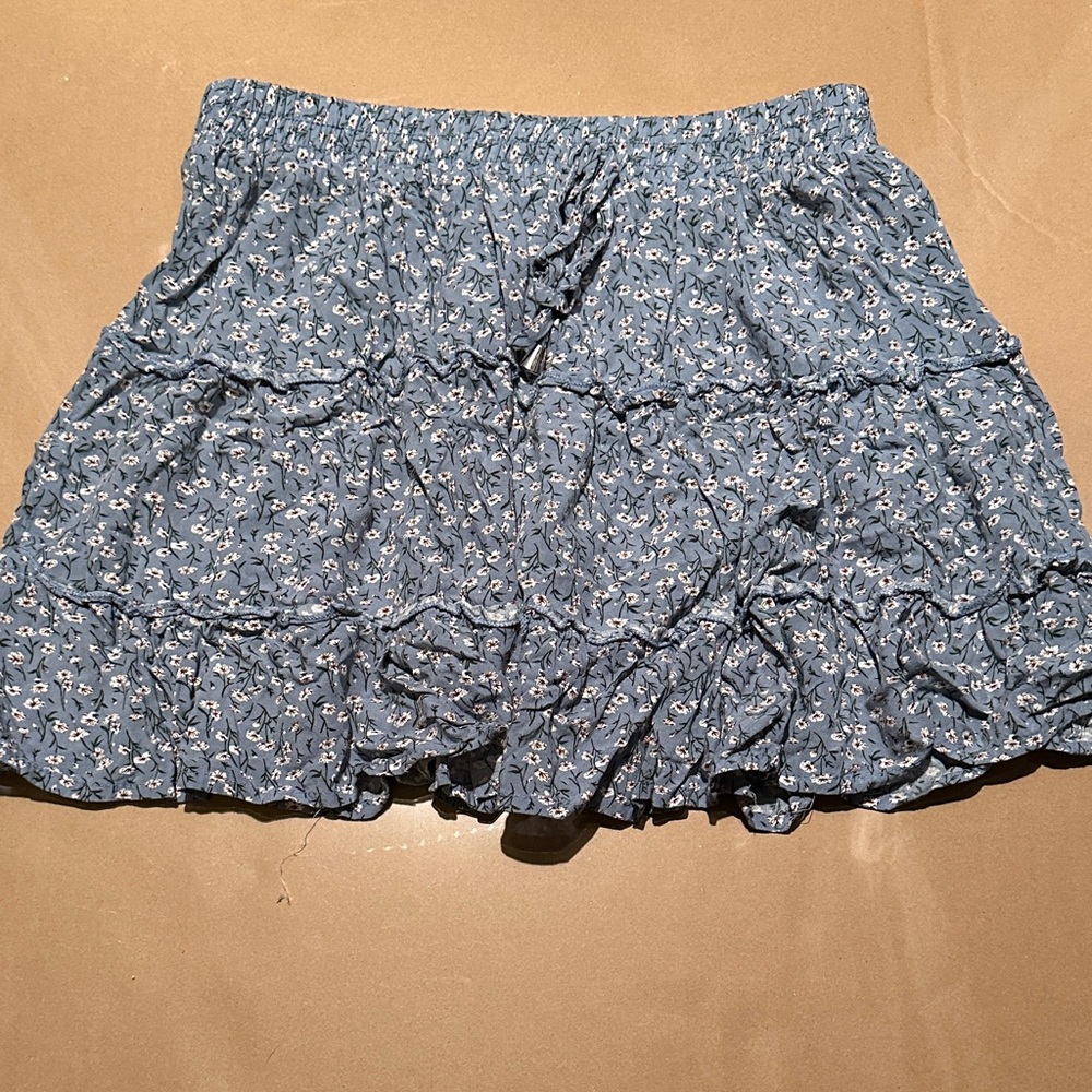 Blue Floral Ruffle Skirt